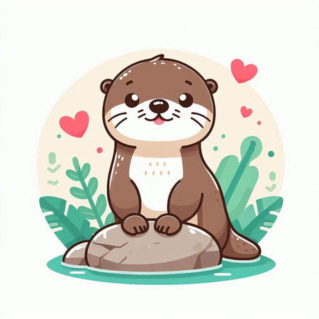 Cute cartoon otter sitting on a rock. Vector illustration.のイラスト素材