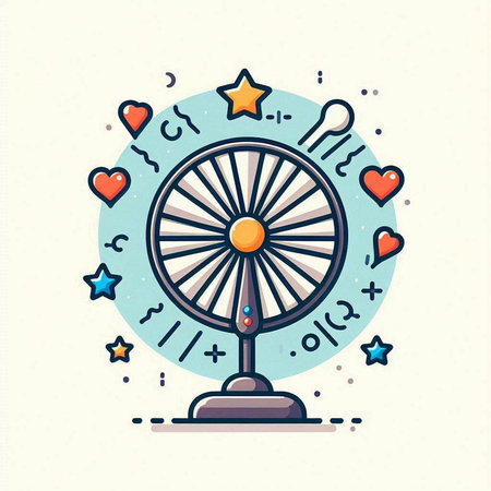 Fan in flat line style with hearts and stars. Vector illustration.のイラスト素材