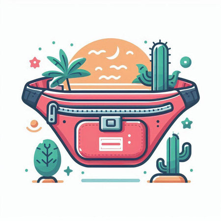 Suitcase with cacti and succulents. Vector illustrationのイラスト素材