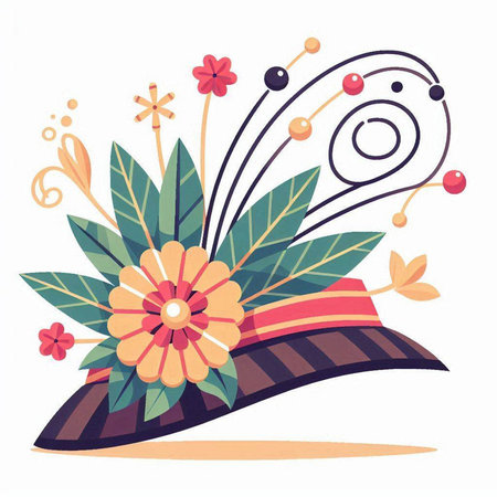 Women's hat decorated with flowers. Vector illustration in flat style.のイラスト素材