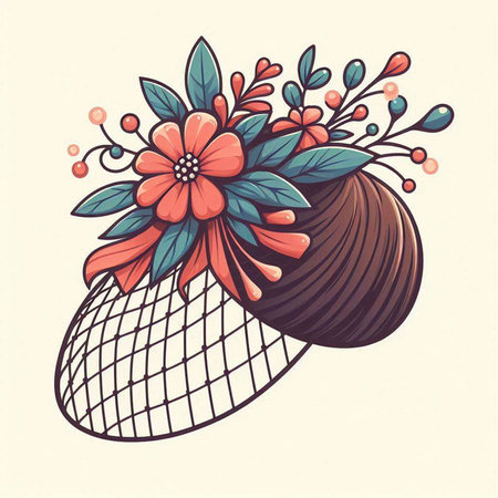 Easter egg with flowers and leaves. Hand drawn vector illustration.のイラスト素材
