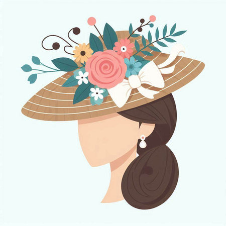 Vector illustration of a girl in a hat with flowers on her headのイラスト素材