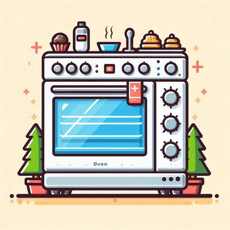 Stylized vector illustration of a modern oven in cartoon style.のイラスト素材