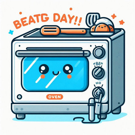 Vector illustration of a cute cartoon kitchen oven with a smiling face.のイラスト素材