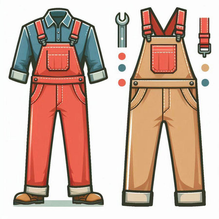Set of work overalls. Isolated on white background. Vector illustration.のイラスト素材
