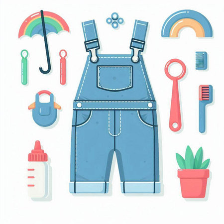 Vector illustration of a set of clothes and accessories for the child.のイラスト素材