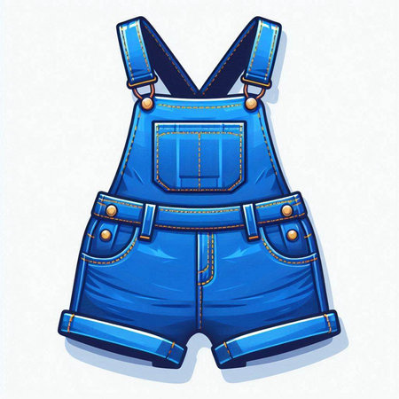 Blue denim overalls isolated on a white background. Vector illustration.のイラスト素材