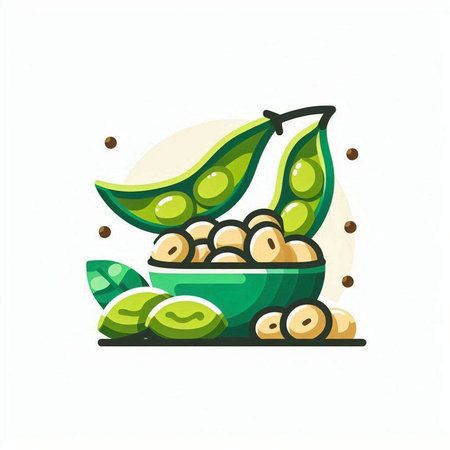 Soybean icon. Vector illustration of soybean in bowl.のイラスト素材