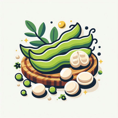 Illustration of green soybeans in flat style. Vector illustration.のイラスト素材