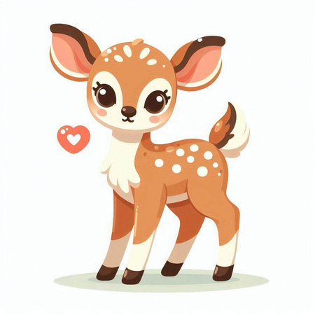 Cute little deer with heart isolated on white background. Vector illustration.のイラスト素材