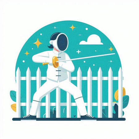 Fencing. Vector illustration in flat cartoon style on white background.のイラスト素材