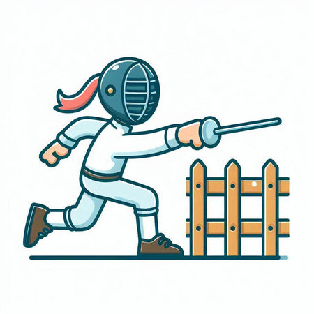 Fencing. Cartoon style. Vector illustration isolated on white background.のイラスト素材