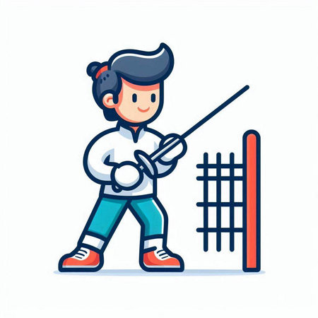 Fencing sport vector illustration. Cartoon man in sportswear practicing fencing.のイラスト素材