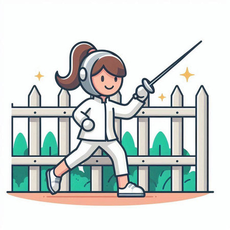 Fencing girl cartoon character. Vector illustration in a flat style.のイラスト素材
