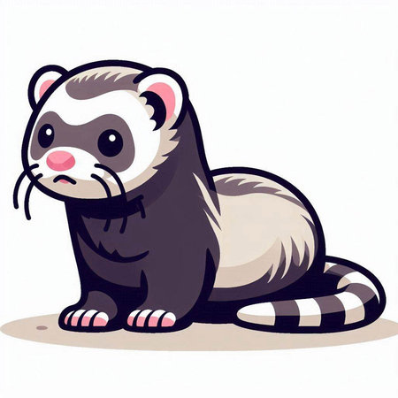 Cute ferret sitting on the ground, vector cartoon illustration.のイラスト素材