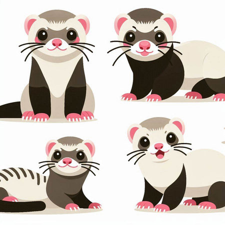 Set of cute ferret on white background. Vector cartoon illustration.のイラスト素材