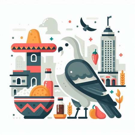 Cinco de mayo vector illustration in flat style with traditional symbols.のイラスト素材