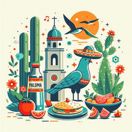 Mexican cuisine vector illustration. Cinco de mayo background.のイラスト素材