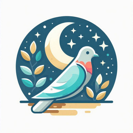 Pigeon and moon. Vector illustration in flat style on white background.のイラスト素材