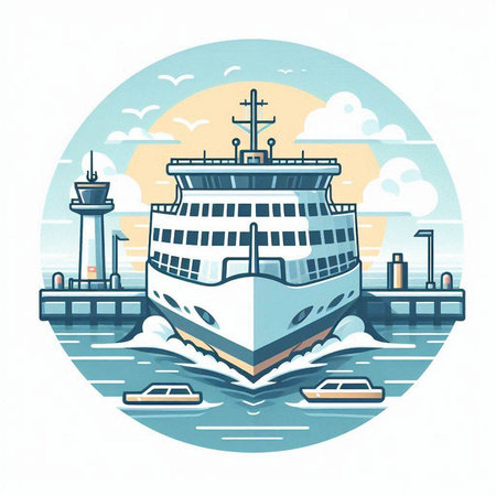 Cruise ship in the sea. Vector illustration in retro style.のイラスト素材