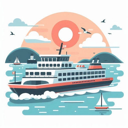Cruise ship. Vector illustration in flat style on white background.のイラスト素材