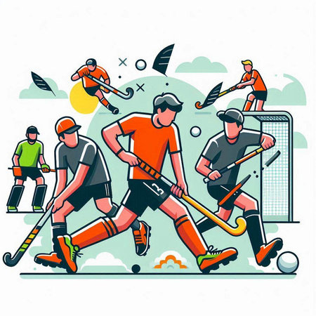 Group of people playing hockey. Flat style vector illustration. Sport concept for banner, website design or landing web pageのイラスト素材