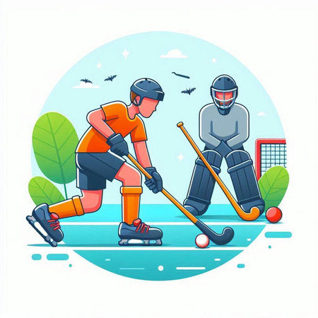 Ice hockey players. Vector illustration in cartoon style on white background.のイラスト素材