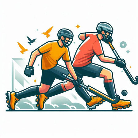 Hockey players in action. Vector illustration of two hockey players in action.のイラスト素材