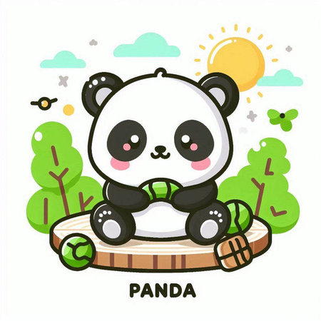 Cute panda in the park. Vector illustration for your designのイラスト素材