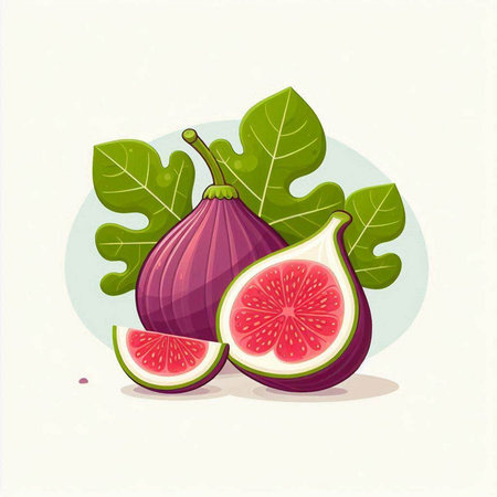 Figs and leaves. Vector illustration of a fresh fig fruit.のイラスト素材