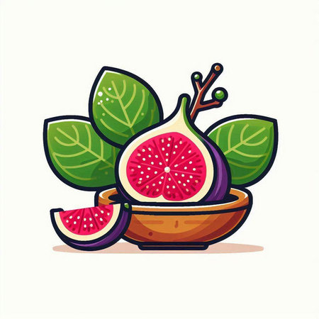 Fresh figs in a bowl isolated on white background. Vector illustration.のイラスト素材