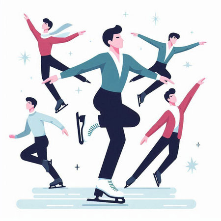 People practicing figure skating. Flat vector illustration isolated on white background.のイラスト素材