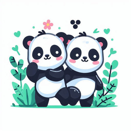 Cute panda couple in love. Vector illustration in cartoon style.のイラスト素材