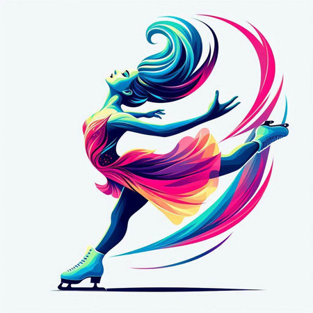 Figure skating girl. Colorful vector illustration. Isolated on white background.のイラスト素材