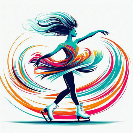 Beautiful girl figure skater on skates. Vector illustration.のイラスト素材