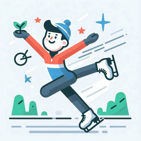 Vector illustration of a skater on ice skating in the park.のイラスト素材