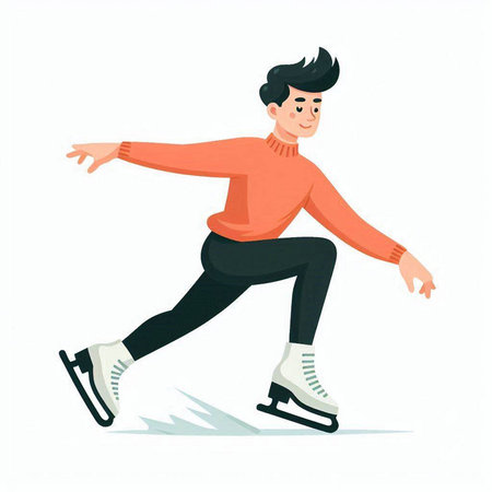Young man skating on ice, vector illustration isolated on white background.のイラスト素材