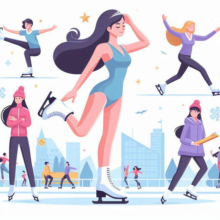 Ice skating vector illustration. Winter sport activity. Woman figure skating.のイラスト素材