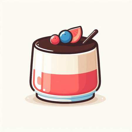 Chocolate pudding with berries in a glass cup. Vector illustration.のイラスト素材