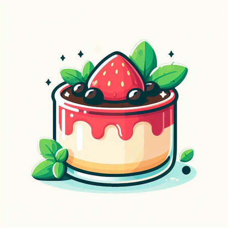 Cake with berries and mint. Vector illustration in cartoon style.のイラスト素材