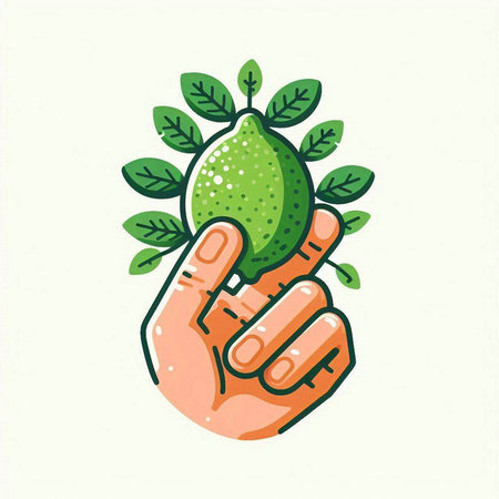 Lime in hand. Hand drawn vector illustration. Doodle style.のイラスト素材