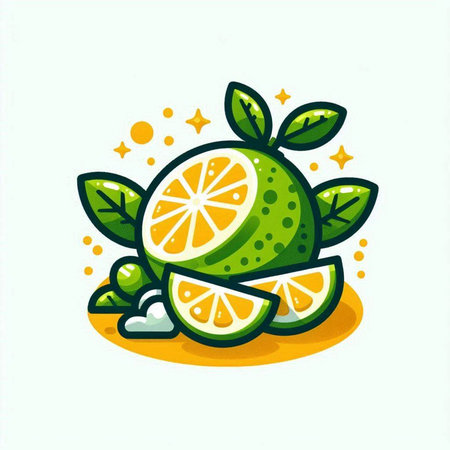 Citrus fruit icon. Vector illustration of lime with leaves.のイラスト素材