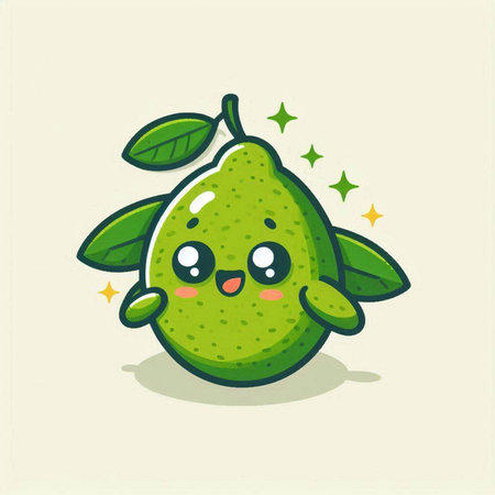 Cute kawaii guava fruit character. Vector illustration.のイラスト素材