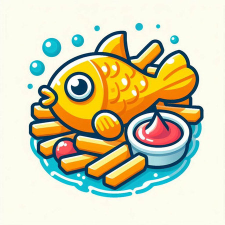 Fried fish with ketchup and mayonnaise. Vector illustration.のイラスト素材