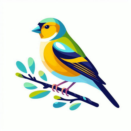 Vector illustration of a bullfinch on a branch with leaves.のイラスト素材