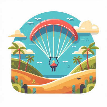 Parachute on the beach. Vector illustration in flat style.のイラスト素材