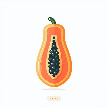 Papaya fruit isolated on white background. Vector illustration in flat style.のイラスト素材