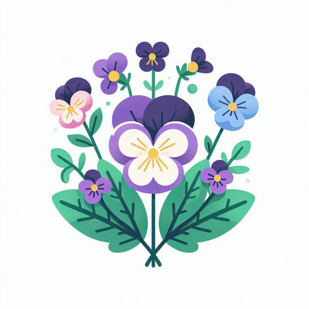 Hand drawn vector illustration of a bouquet of pansy flowers.のイラスト素材