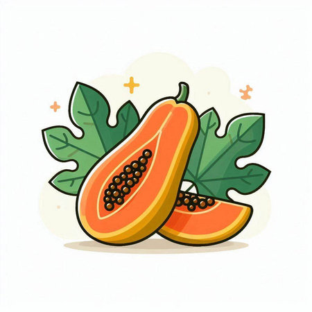 Papaya fruit vector illustration. Hand drawn cartoon papaya fruit.のイラスト素材
