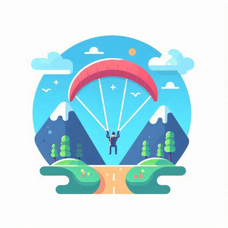 Paraglider in the sky. Vector illustration in flat styleのイラスト素材